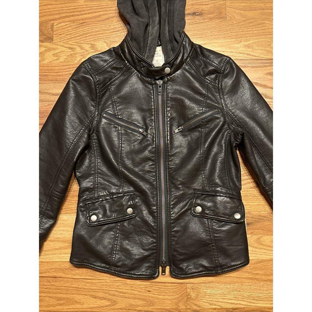 We The Free Womens Monroe Vegan Leather Hooded Biker Jacket Black Size Small - Picture 3 of 9